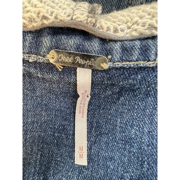 Free People Sweatshirt Hooded/Sleeve Jean Jacket Boho Streetwear M - Picture 6 of 6